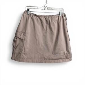 Vtg Beige Cargo Mini Skirt with Mickey Mouse Embroidered Detail